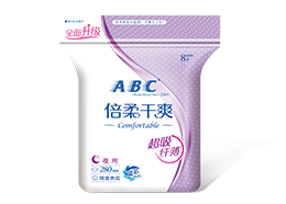 ABC夜用纤薄倍柔干爽网面卫生巾8片-A14