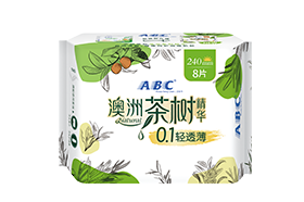 ABC日用轻透薄棉柔表层卫生巾8片（含澳洲茶树精华配方）