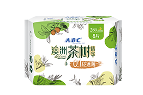 ABC夜用轻透薄棉柔表层卫生巾8片（含澳洲茶树精华配方）